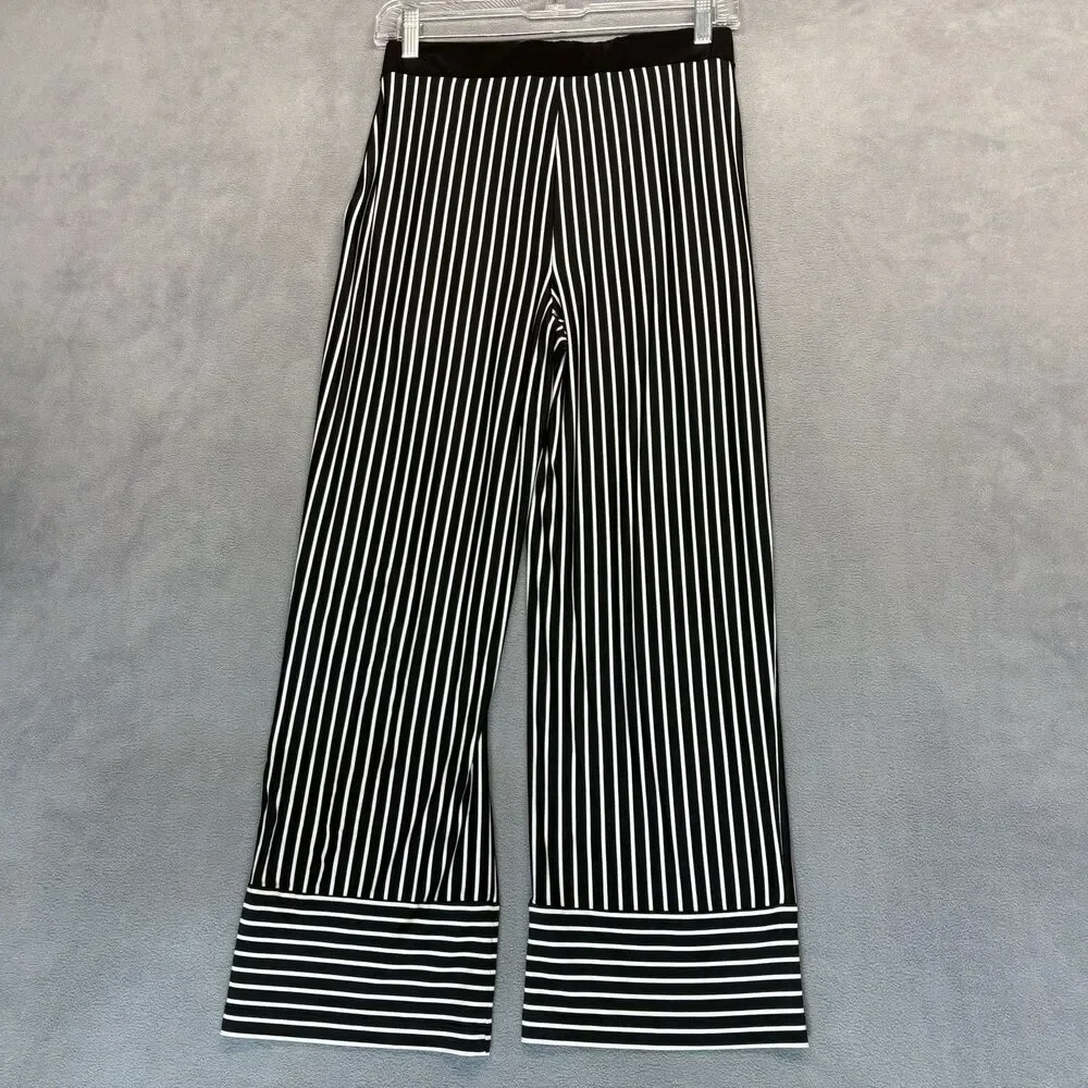 Joseph Ribkoff Size 4‎ Striped Wide Leg Pants Black White Pull On Pockets